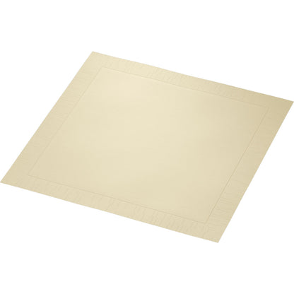 Depicted is a cream-colored Duni GmbH classic napkin 40 x 40 cm, 4-ply, embossed 1/4 fold paper napkin with a subtly textured edge on a white background.