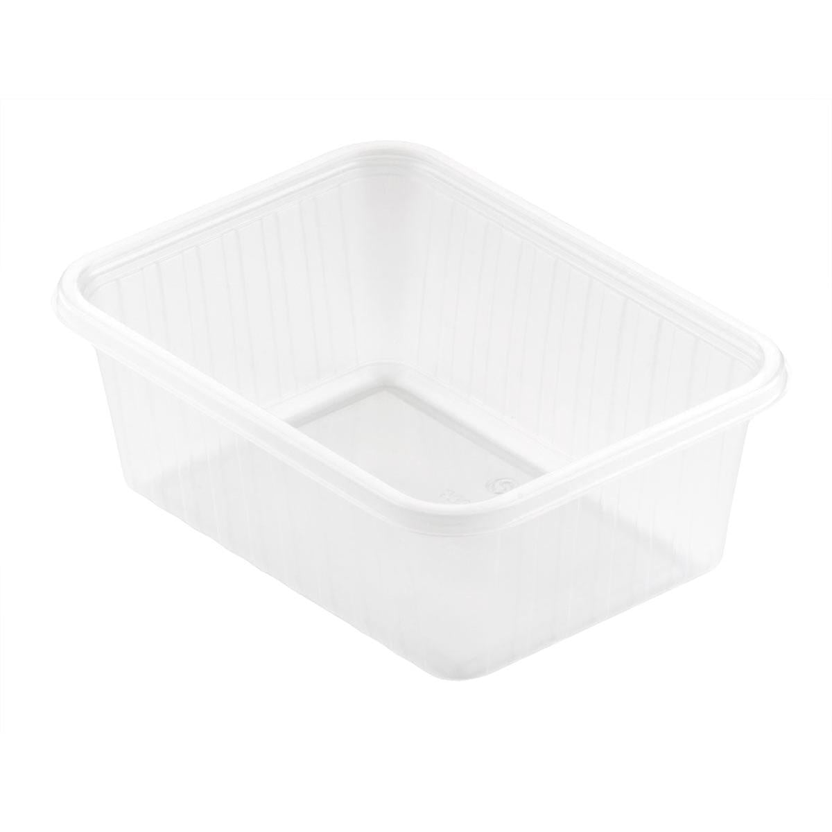 Der Fixpack® rechteckig Transparent PP 146x110mm der Duni GmbH ist eine rechteckige, klare Aufbewahrungsbox mit leicht erhöhten Kanten und glatter Oberfläche. Der leere Behälter steht auf weißem Grund und ist oben offen.