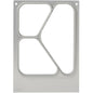 A sheet of Duni GmbH with three round rectangular cutouts, a larger irregular cutout, smooth edges, and two upper corner holes. In the lower left corner, "159177 Cassette DF10/20 3-comp f. PP tray Caterline" is printed.