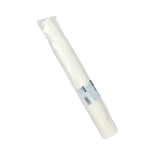 A sealed plastic package with 100 drinking cups made of PP by Starpak is stacked in front of a plain white background - ideal for events.