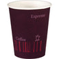 Die Duni GmbH Becher "COFFEE QUICK" Bedruckt PAP/PE (50 Stück) sind kleine, auslaufsichere Einwegbecher im kastanienbraunen Kaffeedesign - ideal für Coffee to go Momente.