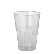 The Starpak 20 glasses for Caipirinha (0.3 l, Ø 8 cm, 11 cm) are transparent PS plastic cups with a faceted bottom design - ideal for serving drinks at parties and events; 20-piece set in shrink wrap.