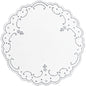 The Dunicel doily 19 cm with silver print from Duni GmbH is an elegant, round table decoration with a floral border pattern - ideal as a stylish hospitality coaster for your table. The package contains 250 pieces.