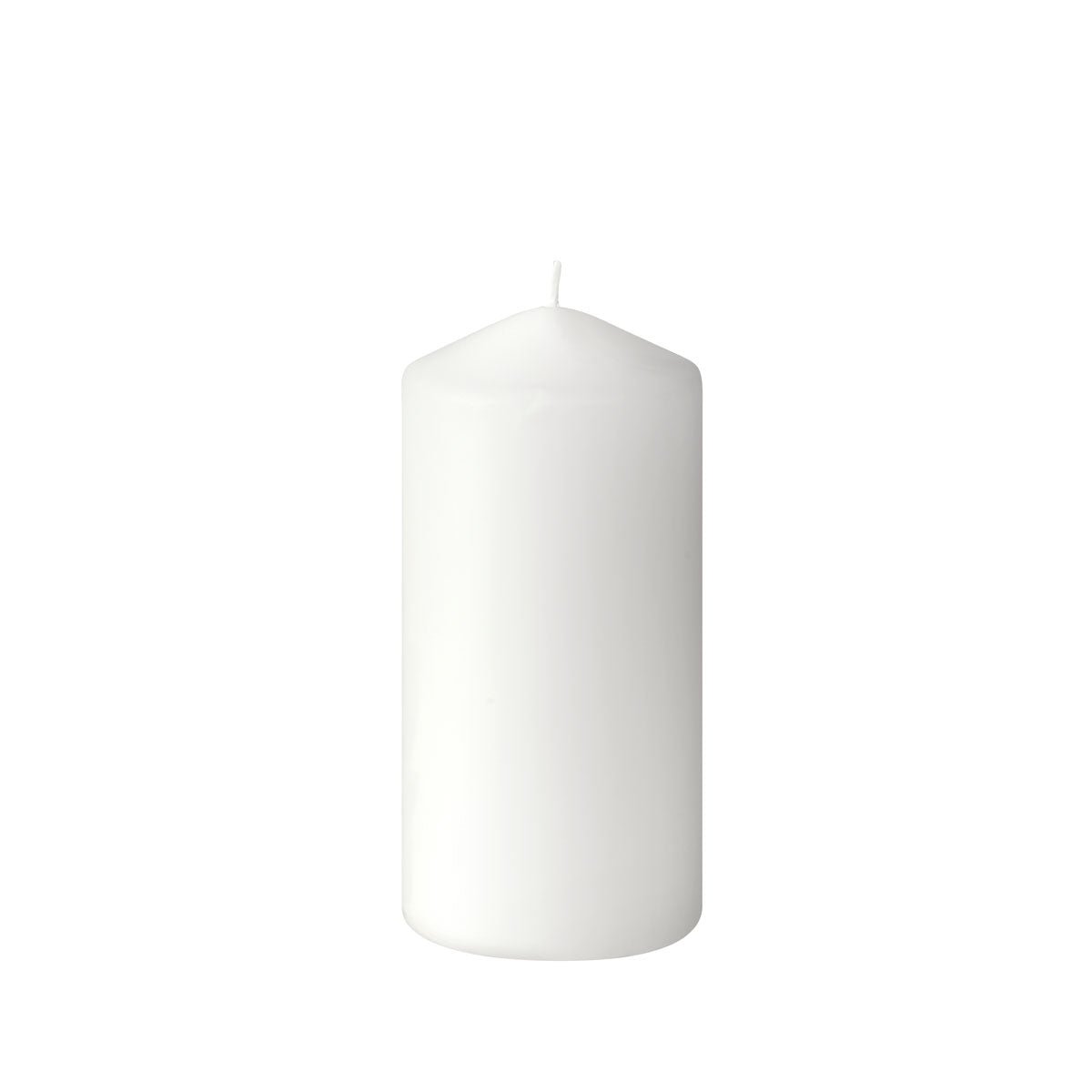 The pillar candle from Duni GmbH (150 x 70 mm) offers approximately 50 hours of burn time and, when unlit, features a round top and a wick in the center against a white background.
