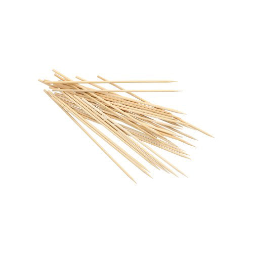 A set of PAPSTAR 250 bamboo skewers, "pure" from PAPSTAR GmbH with pointed ends is arranged on a plain white background – ideal for an eco-friendly and biodegradable grilling experience.