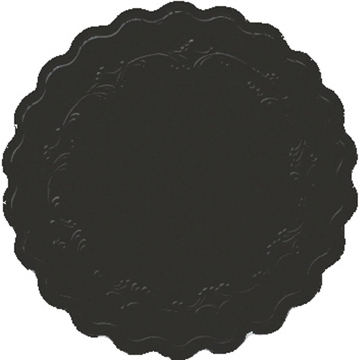 A round glass coaster (Ø 9 cm) in black with an elegant wave cut and subtle border pattern by Duni GmbH, pictured on a white background. Pack of 8 pieces, also available in packs of 250.