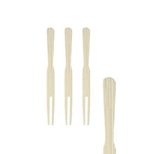 Four PAPSTAR finger food skewers "pure" (8.5 cm) made of wood lie vertically on a white background, three close together and one at the right edge - perfect party accessories from PAPSTAR GmbH, can with 500 pieces.