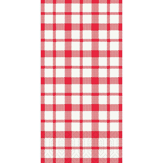 Die Duni GmbH Zellt.Serv. 40x40 mm, 3-lagig, 1/8 F. Giovanni-Servietten (250er Pack) zeigen ein klassisches rot-weißes Gingham-Karomuster mit gleichmäßig wiederkehrendem Motiv und einer praktischen 1/8-Faltung.