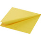 A yellow, 3-ply paper napkin from Duni GmbH Zellt.-Napkins (24x24 cm) from a 250-pack is partially folded and shows an embossed border pattern on a solid white background.