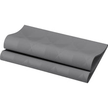 The illustration shows a neatly folded Elegance napkin 40x40 cm in granite gray from Duni GmbH with a subtle geometric pattern inspired by high-quality table decoration; each pack contains 40 high-quality napkins.