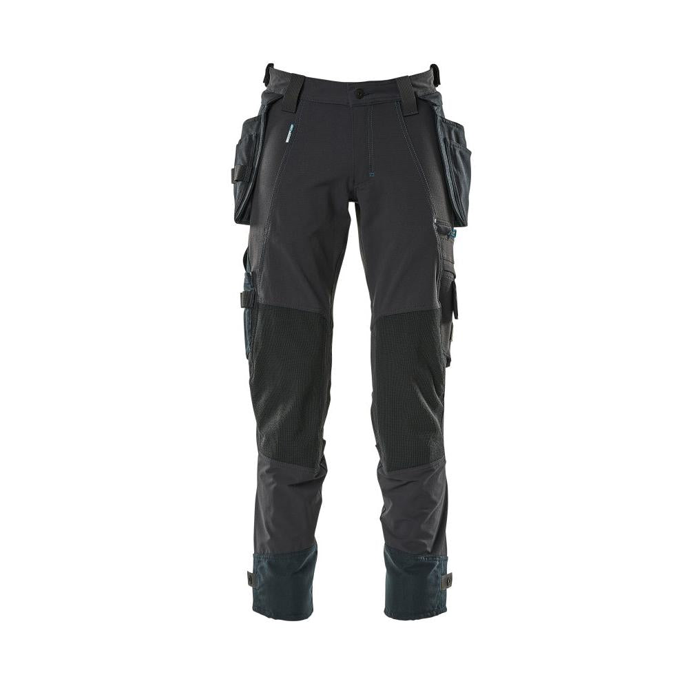 Trousers with hanging pockets, stretch trousers, black-blue