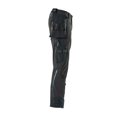 Trousers with hanging pockets, stretch trousers, black-blue