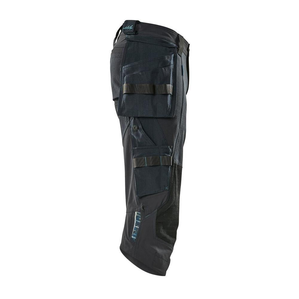 Three-quarter trousers, hanging pockets, stretch three-quarter trousers, black-blue