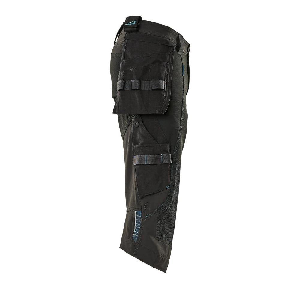 Three-quarter length trousers, hanging pockets, stretch three-quarter trousers, black