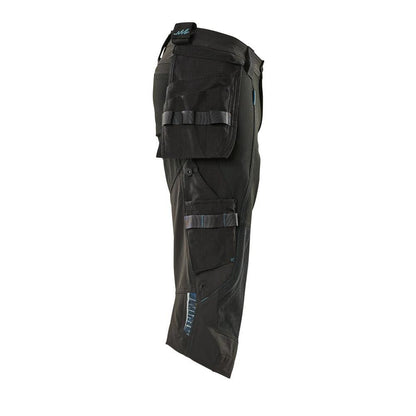 Three-quarter length trousers, hanging pockets, stretch three-quarter trousers, black