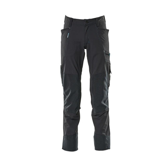 Trousers with knee pockets, stretch, light trousers, black-blue