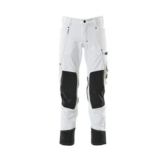 Trousers with knee pockets, stretch, light trousers, white