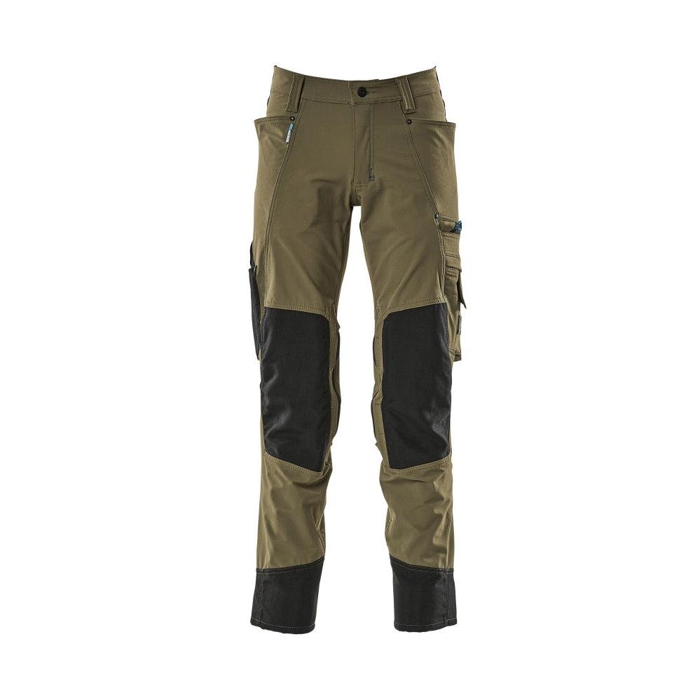 Trousers with knee pockets, stretch, light trousers, moss green