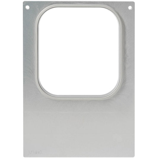 Die Kassette DF10/20 der Duni GmbH ist ein quadratischer Metallrahmen mit abgerundeten Kanten, befestigt an einer glatten rechteckigen Platte mit zwei Löchern - ideal für die Lebensmittellagerung und kompatibel mit PP 1/6 GN Schalen 1000, 1600 ml.