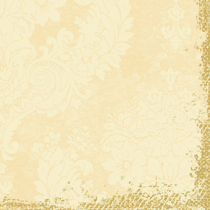 Beige and cream floral pattern in vintage style with ornate borders, flowers, and leaves - perfect for Duni GmbH classic napkins 40 x 40 cm, 4-ply, embossed 1/4 fold.