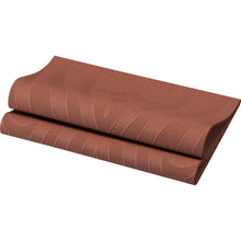 A pack of Elegance napkins 40x40 cm in Lily Chestnut by Duni GmbH with a reddish-brown hue and wave-like texture pattern is placed on a white background.