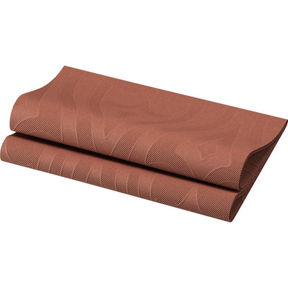 A brown yoga mat with a subtle texture pattern, reflecting the style of the Elegance napkins 48 x 48 cm 1/4 fold Lily by Duni GmbH, is partially rolled on a white background.