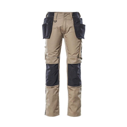 Trousers with hanging pockets, light weight trousers, light khaki/black