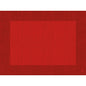 The Dunicel placemats 30 x 40 cm Linnea red from Duni GmbH are red, square placemats with a bordered, textured grid pattern and a small logo in the lower right corner. Each pack contains 100 pieces.