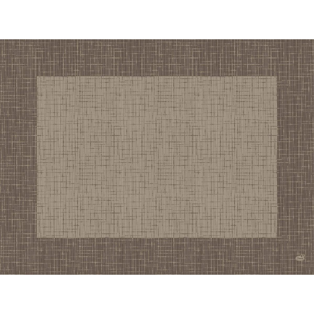 A minimalist, geometric image shows a square, beige surface with a woven texture, centered on a darker brown background, reminiscent of the grid-like design of the Dunicel placemats 30 x 40 cm Linnea greige by Duni GmbH (100 pieces).