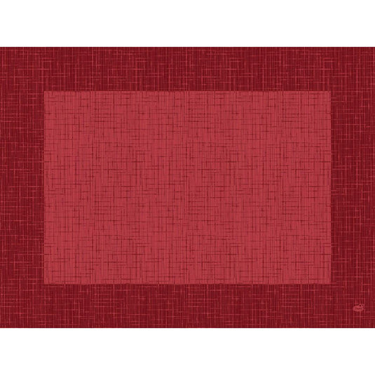 A red square with a textured, grid-like pattern is centered on a dark red background. Both are reminiscent of the woven look of the Dunicel placemats 30 x 40 cm Linnea bordeaux by Duni GmbH (pack of 500 pieces).