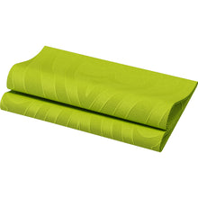A pack of Elegance napkins 40x40 cm in Lily Kiwi from Duni GmbH in bright green and high-quality design is partially folded on a white background.