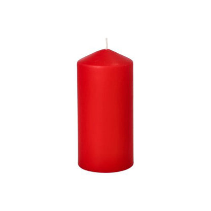 8 red pillar candles from Starpak (Ø 50 mm, 100 mm) made from high-quality wax with a white wick, cylindrically shaped – ideal for a cozy atmosphere, presented against a white background.