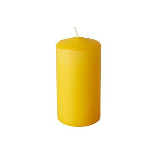 A single, unlit pillar candle from Starpak (6 pillar candles Ø 60 mm · 115 mm) with a white wick made from high-quality wax stands upright against a simple white background.