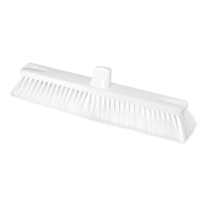 A white Nölle Profi Brush HACCP large area broom with 0.25 mm soft bristles from Nölle Profi Brush Bürsten- & Pinseltechnik e.K. with two handle slots, depicted on a plain white background.