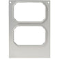 The cassette DF10/20 for CPET trays 370 ml (2-use) from Duni GmbH is a rectangular metal plate with two vertically aligned, rounded cutouts, small holes in the upper corner, and the engraving "182540" in the lower left corner.