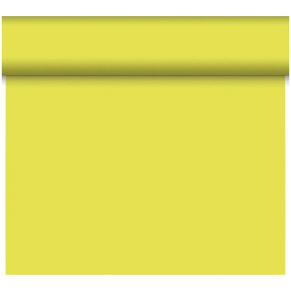 The Dunicel table runner Tête-à-Tête 24 m x 0.4 m (20 sections) by Duni GmbH has a solid light yellow, smooth and unpatterned surface - ideal for stylish table decoration or a tête-à-tête.