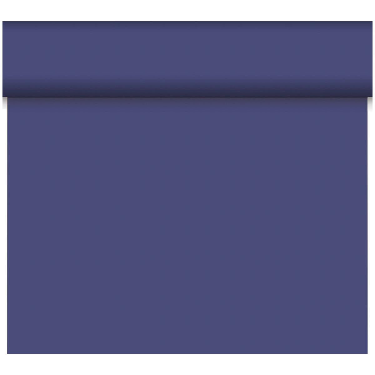 The Dunicel table runner Tête-à-Tête by Duni GmbH (24 m x 0.4 m, 20 sections) is made of firm, matte, deep blue material with a smooth texture - perfect for elegant tête-à-têtes or stylish table decorations.