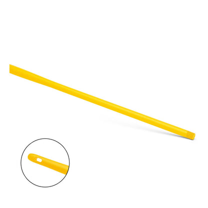 The Nölle Profi Brush HACCP Ergo Handle Plastic 145 cm handle by Nölle Profi Brush Brushes & Paintbrush Technology e.K. is shown diagonally on a white background. An insert highlights the hanging hole, ideal for hygienic storage and work environment.