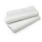 Two folded Evolin tablecloths 84x84 cm, white by Duni GmbH (pack of 84 pieces) are placed on a plain white background. The high-quality tablecloth looks smooth and clean.