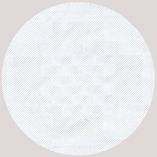 A circular, geometric pattern with thin diagonal lines and diamond motifs on light gray adorns the PAPSTAR paper tablecloth with damask embossing, white, 10 m x 1.2 m | foil (1 roll) from PAPSTAR GmbH - perfect as an elegant table decoration.