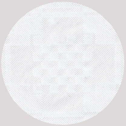 A circular, geometric pattern with thin diagonal lines and diamond motifs on light gray adorns the PAPSTAR paper tablecloth with damask embossing, white, 10 m x 1.2 m | foil (1 roll) from PAPSTAR GmbH - perfect as an elegant table decoration.