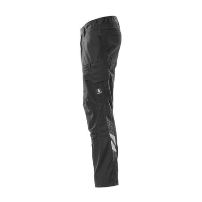 Trousers with knee pockets, stretch inserts trousers, black