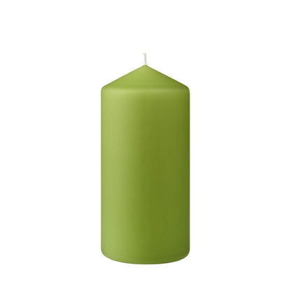 A green Duni GmbH pillar candle (approx. 50h, 150 x 70 mm) with a tapered tip and visible white wick stands upright on a simple white background—ideal for elegant settings with a burn time of up to 50 hours.
