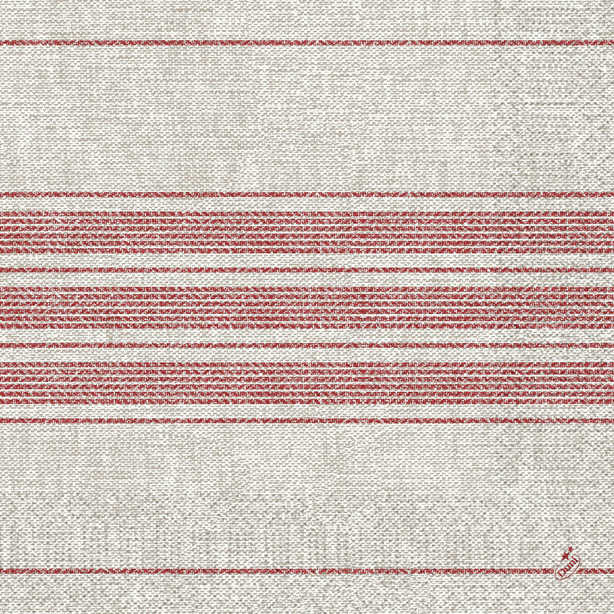 Die Duni GmbH Zelltuchservietten 40 x 40 cm 3-lagig, 1/4 Falz in Cocina bordeaux kommen in einer Packung mit 250 Stück und zeichnen sich durch eine strukturierte Optik mit roten Querstreifen und einem genähten roten Detail aus.