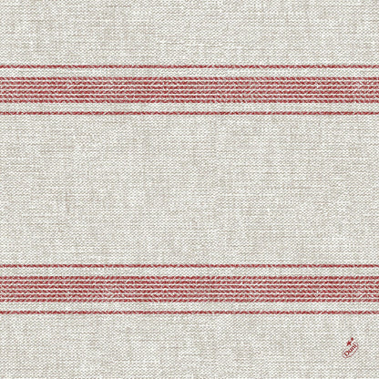 The Duni GmbH classic napkins 40 x 40 cm have a beige woven pattern, two parallel red cross stripes, and a small red embroidery in the lower right corner. The pattern is simple and symmetrical.