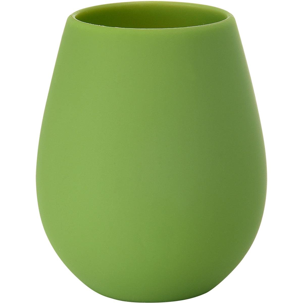 A stemless, leaf-green silicone candle holder (discontinued item: Tropical candle holder 103 x 85 mm) from Duni GmbH with a smooth, matte surface and a rounded, tapering shape, shown empty against a white background.