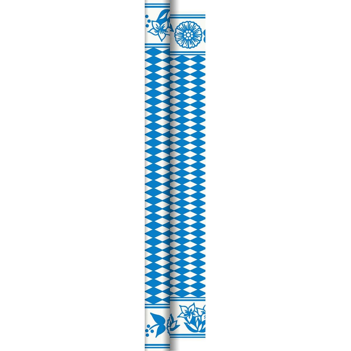 The Dunicel roll 40x1.18 m Bavaria diamond by Duni GmbH is decorated with a Bavarian diamond pattern and floral accents, including sunflowers, adding a festive charm to your table decoration. 1 high-quality roll included.