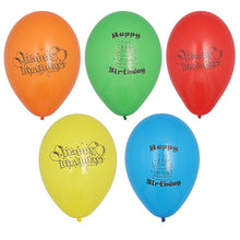Five bright PAPSTAR GmbH balloons "Happy Birthday", Ø 22 cm, assorted colors, in a pack of 10 - the ideal birthday decoration. The balloons can be arranged in two rows: three on top, two on the bottom, for a festive touch.