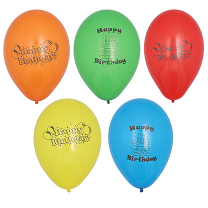 Five bright PAPSTAR GmbH balloons "Happy Birthday", Ø 22 cm, assorted colors, in a pack of 10 - the ideal birthday decoration. The balloons can be arranged in two rows: three on top, two on the bottom, for a festive touch.