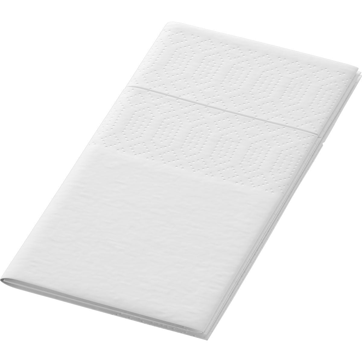 A pack of 250 white cell. napkins 33x33 cm, 3-ply, 1/8 KF napkins by Duni GmbH is adorned with a subtle embossed pattern and is presented on a plain background.